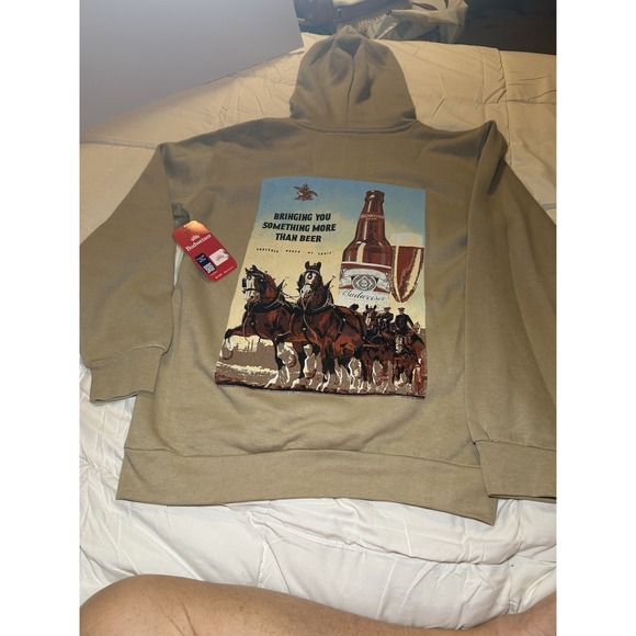 NWT Budweiser Hoodie Sweatshirt Mens Shirt Small Olive Green Clydesdale Design - Picture 4 of 5